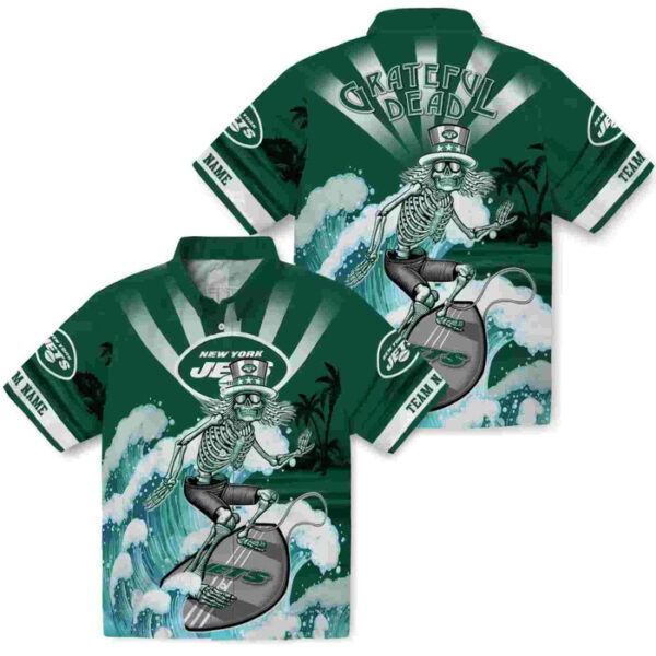 Customized Surfing Skeleton Green Blue New York Jets Hawaiian Shirt