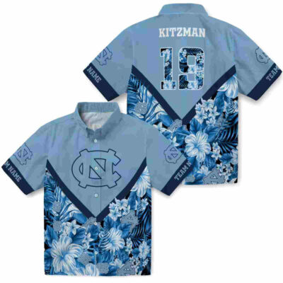 Customized Floral Chevron Light Blue North Carolina Tar Heels Hawaiian Shirt