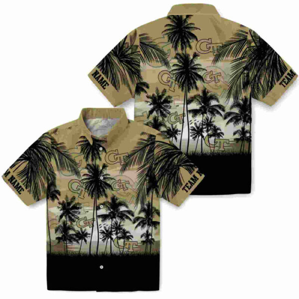 Customized Sunset Scene Gold Black Georgia Tech Yellow Jackets Hawaiian Shirt