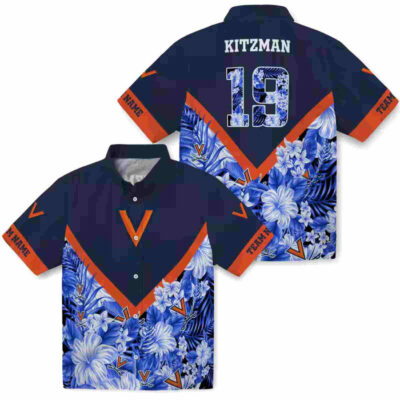 Customized Floral Chevron Blue Virginia Cavaliers Hawaiian Shirt