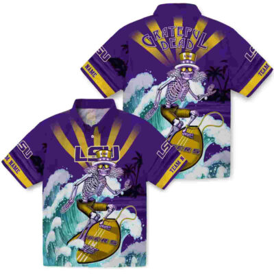 Customized Surfing Skeleton Purple Blue LSU Tigers Hawaiian Shirt