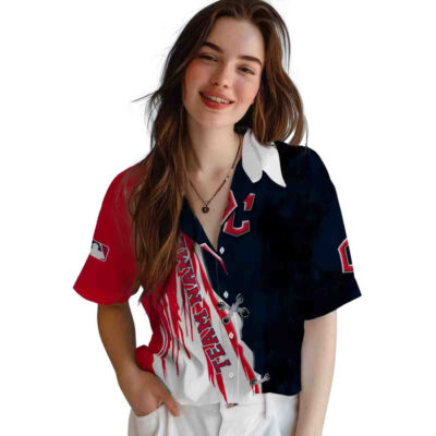Customized Edgy Streaks Navy Blue White Cleveland Guardians Hawaiian Shirt