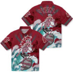 Customized Surfing Skeleton Crimson Blue Washington State Cougars Hawaiian Shirt