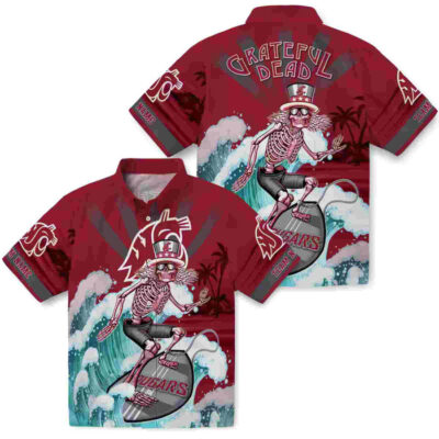 Customized Surfing Skeleton Crimson Blue Washington State Cougars Hawaiian Shirt