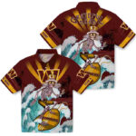 Customized Surfing Skeleton Burgundy Blue Washington Commanders Hawaiian Shirt