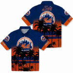 Customized Sunset Pattern Blue Black New York Mets Hawaiian Shirt