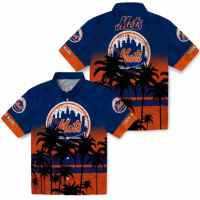 Customized Sunset Pattern Blue Black New York Mets Hawaiian Shirt