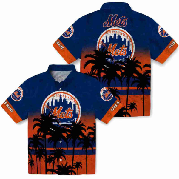 Customized Sunset Pattern Blue Black New York Mets Hawaiian Shirt