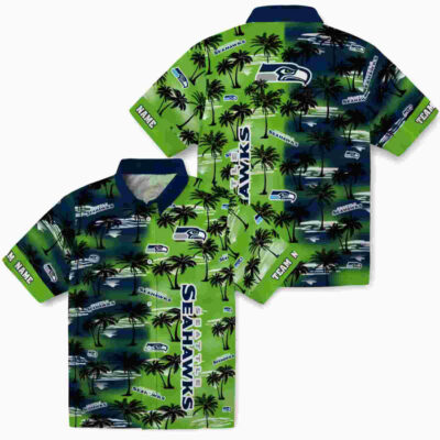 Customized Palm Silhouettes Blue Seattle Seahawks Hawaiian Shirt