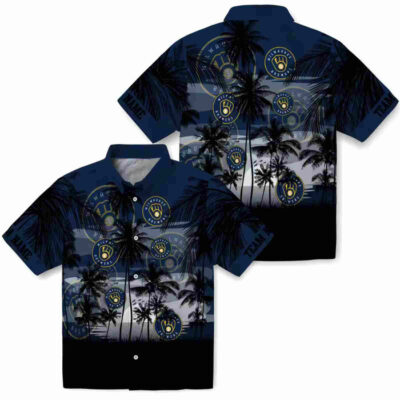 Customized Sunset Scene Navy Blue Black Milwaukee Brewers Hawaiian Shirt