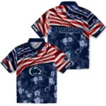 Customized US Flag Hibiscus Blue Penn State Nittany Lions Hawaiian Shirt