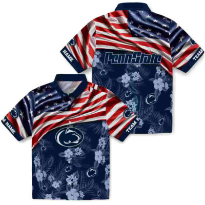 Customized US Flag Hibiscus Blue Penn State Nittany Lions Hawaiian Shirt