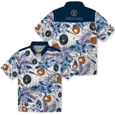 Customized Floral Baseball Navy Blue White Milwaukee Brewers Hawaiian Shirt
