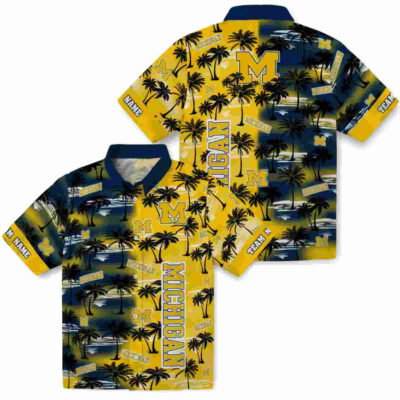 Customized Palm Silhouettes Blue Michigan Wolverines Hawaiian Shirt