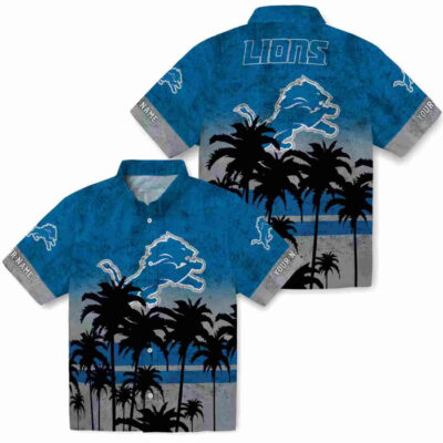 Customized Sunset Pattern Blue Black Detroit Lions Hawaiian Shirt