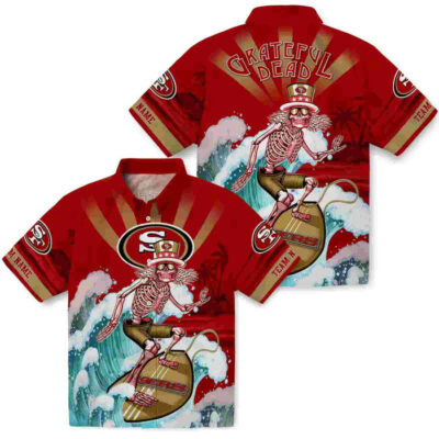 Customized Surfing Skeleton Red Blue San Francisco 49ers Hawaiian Shirt