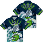 Customized Surfing Skeleton Blue Seattle Seahawks Hawaiian Shirt
