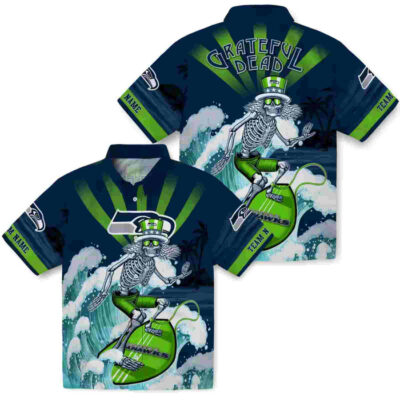 Customized Surfing Skeleton Blue Seattle Seahawks Hawaiian Shirt