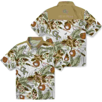 Customized Floral Baseball Gold White Georgia Tech Yellow Jackets Hawaiian Shirt
