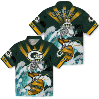 Customized Surfing Skeleton Green Blue Green Bay Packers Hawaiian Shirt
