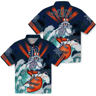 Customized Surfing Skeleton Navy Blue Detroit Tigers Hawaiian Shirt