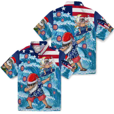 Surfing Santa Blue Chicago Cubs Hawaiian Shirt