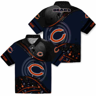 Football Wave Blue Black Chicago Bears Hawaiian Shirt