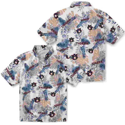 Tropical Leaves Navy Blue White Auburn Tigers Hawaiian Shirt
