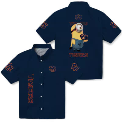 Stuart Minion Navy Blue Auburn Tigers Hawaiian Shirt