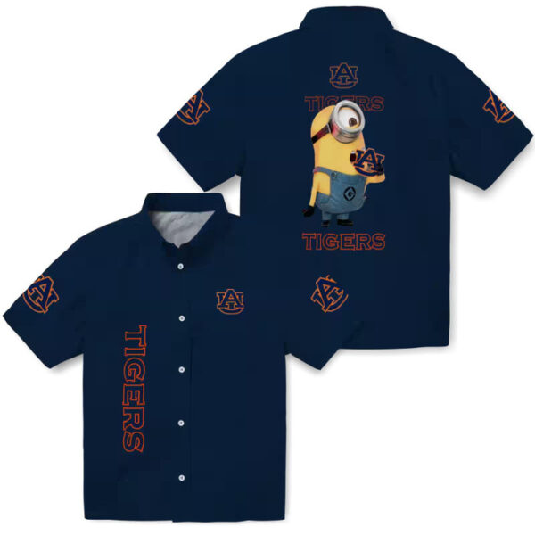 Stuart Minion Navy Blue Auburn Tigers Hawaiian Shirt