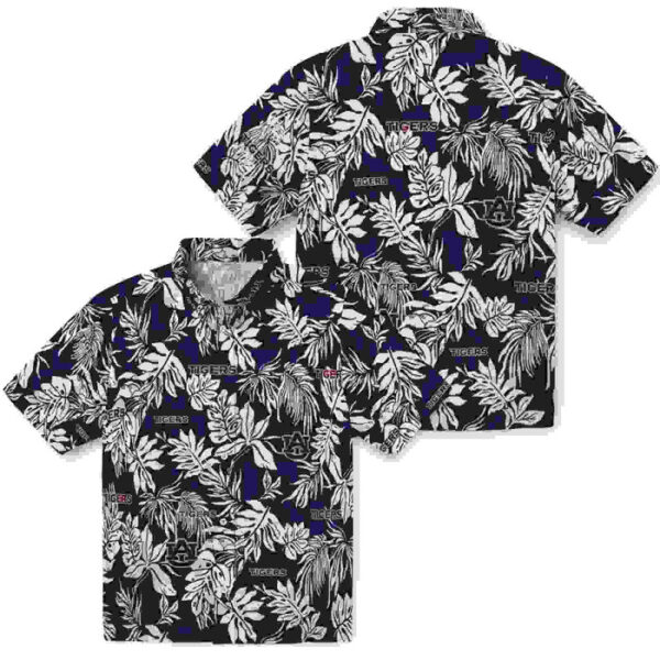 Tropical Leaf Navy Blue White Auburn Tigers Hawaiian Shirt