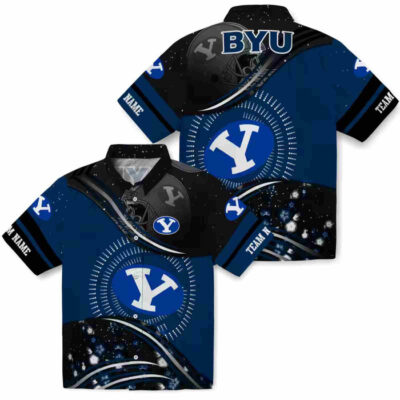 Football Wave Blue Black BYU Cougars Hawaiian Shirt