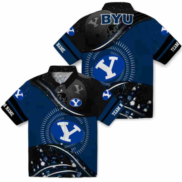 Football Wave Blue Black BYU Cougars Hawaiian Shirt