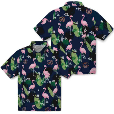 Flamingo Leaf Motif Navy Blue Auburn Tigers Hawaiian Shirt