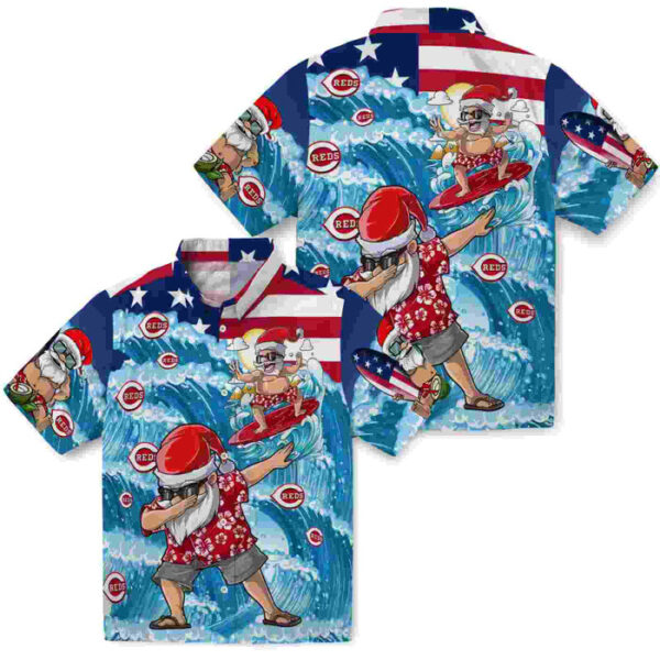 Surfing Santa Blue Cincinnati Reds Hawaiian Shirt