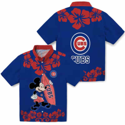 Surfing Mickey Blue Chicago Cubs Hawaiian Shirt