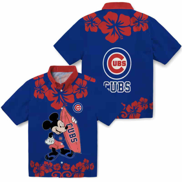 Surfing Mickey Blue Chicago Cubs Hawaiian Shirt