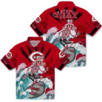 Customized Surfing Skeleton Red Blue Cincinnati Reds Hawaiian Shirt