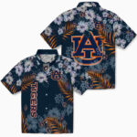 Hibiscus Print Navy Blue Auburn Tigers Hawaiian Shirt