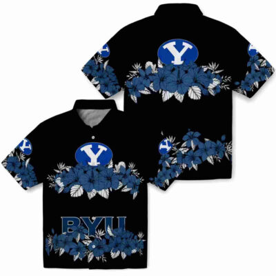 Hibiscus Stripe Blue Black BYU Cougars Hawaiian Shirt