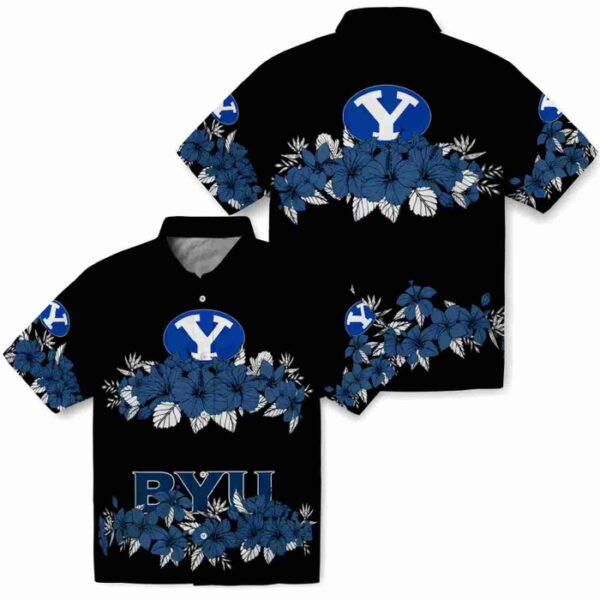 Hibiscus Stripe Blue Black BYU Cougars Hawaiian Shirt