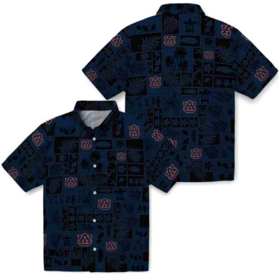 Tropical Patchwork Navy Blue Black Auburn Tigers Hawaiian Shirt