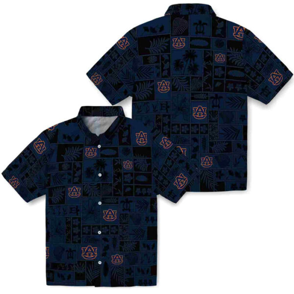 Tropical Patchwork Navy Blue Black Auburn Tigers Hawaiian Shirt