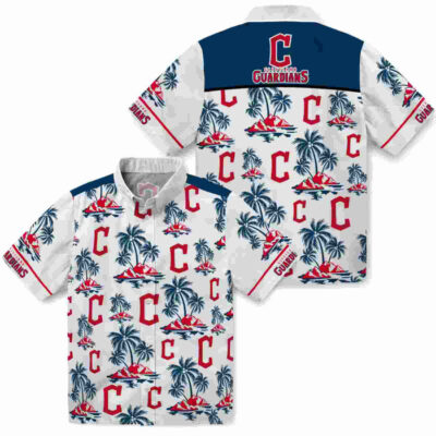 Palm Island Print Navy Blue White Cleveland Guardians Hawaiian Shirt