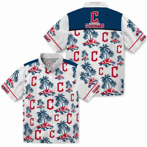 Palm Island Print Navy Blue White Cleveland Guardians Hawaiian Shirt