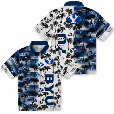 Customized Palm Silhouettes Blue BYU Cougars Hawaiian Shirt