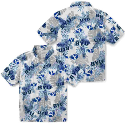 Tropical Leaves Blue White BYU Cougars Hawaiian Shirt