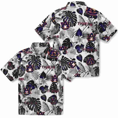 Tropical Plants Navy Blue White Auburn Tigers Hawaiian Shirt