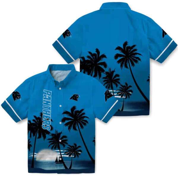 Beach Sunset Blue Black Carolina Panthers Hawaiian Shirt