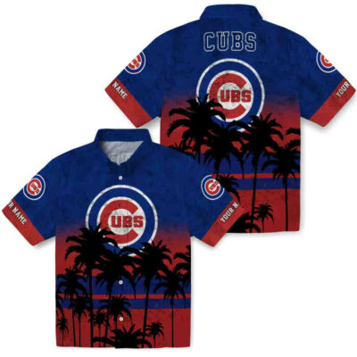 Customized Sunset Pattern Blue Black Chicago Cubs Hawaiian Shirt
